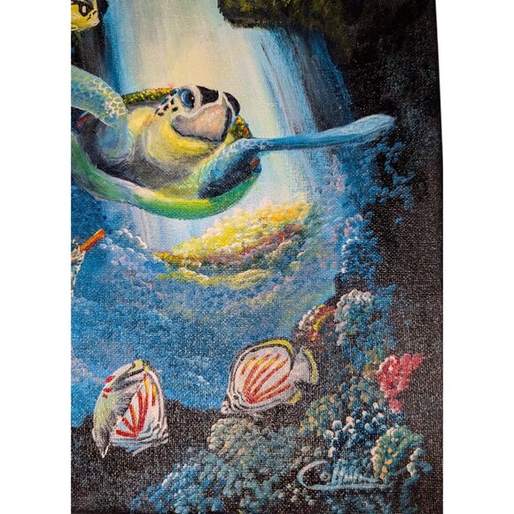 Turtle "Honu Skylight" Sea Turtle Painting 2015 By Hawaii Artist Signed - Picture 4 of 14